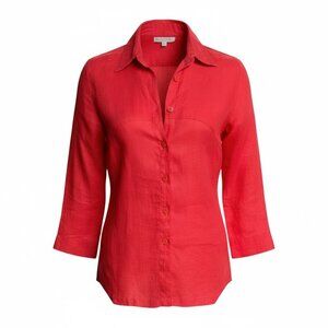 MOBACO Egyptian Linen Button Front Tunic Top Womens Sz 2 Red 52H